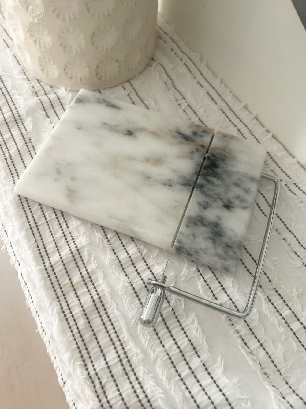 Crate & Barrel White Gray Marble Cheese Slicer Kitchen Tool